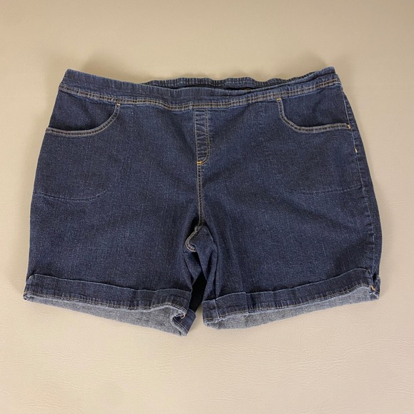 Terra & Sky Denim Shorts Plus Size‎ 3X (24W-26W) Blue Dark Wash Pull On Stretch - Picture 1 of 12